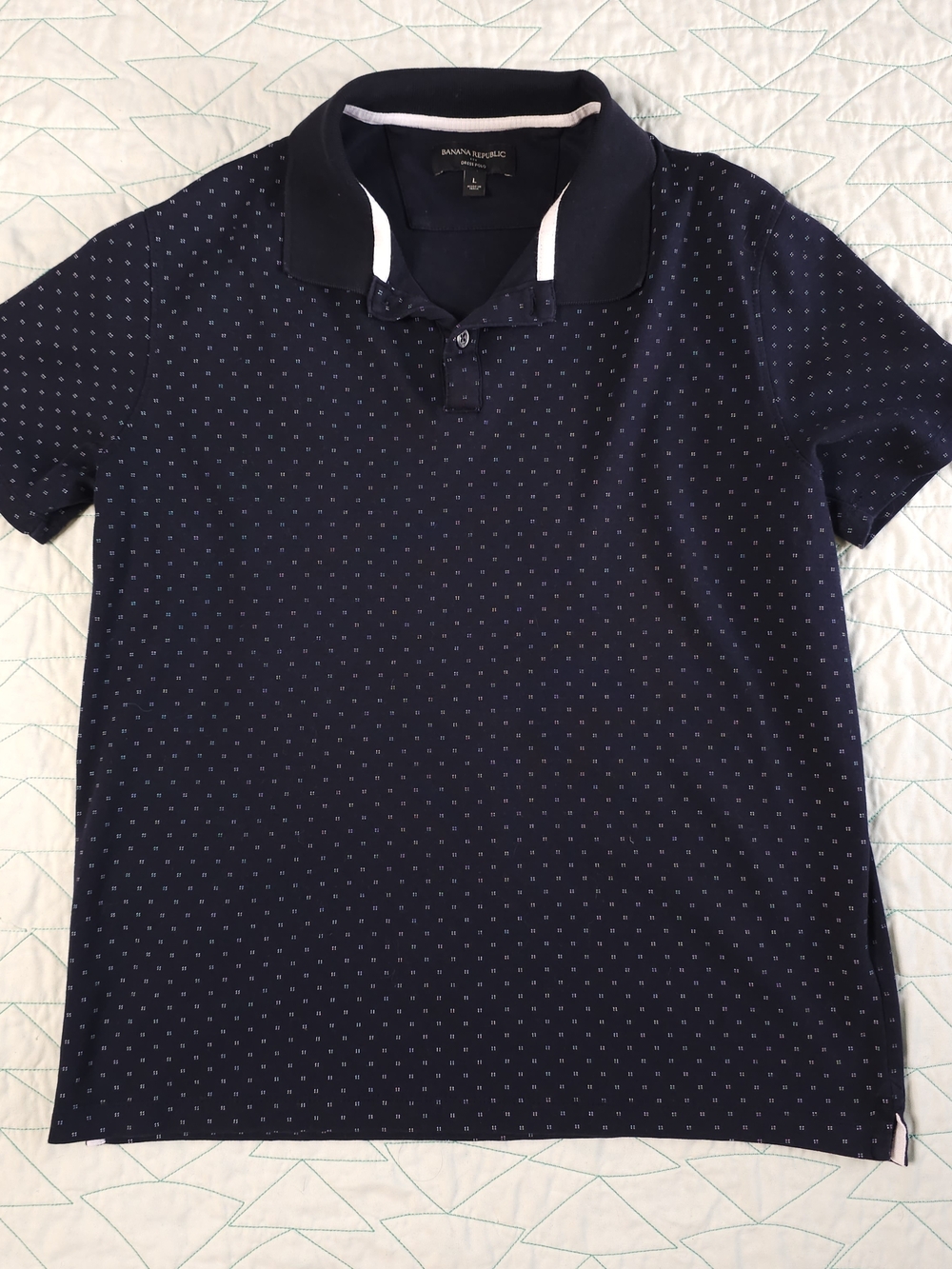 Banana Republic Navy Blue 100% Cotton Dot Print Short Sleeve Dress Polo Shirt